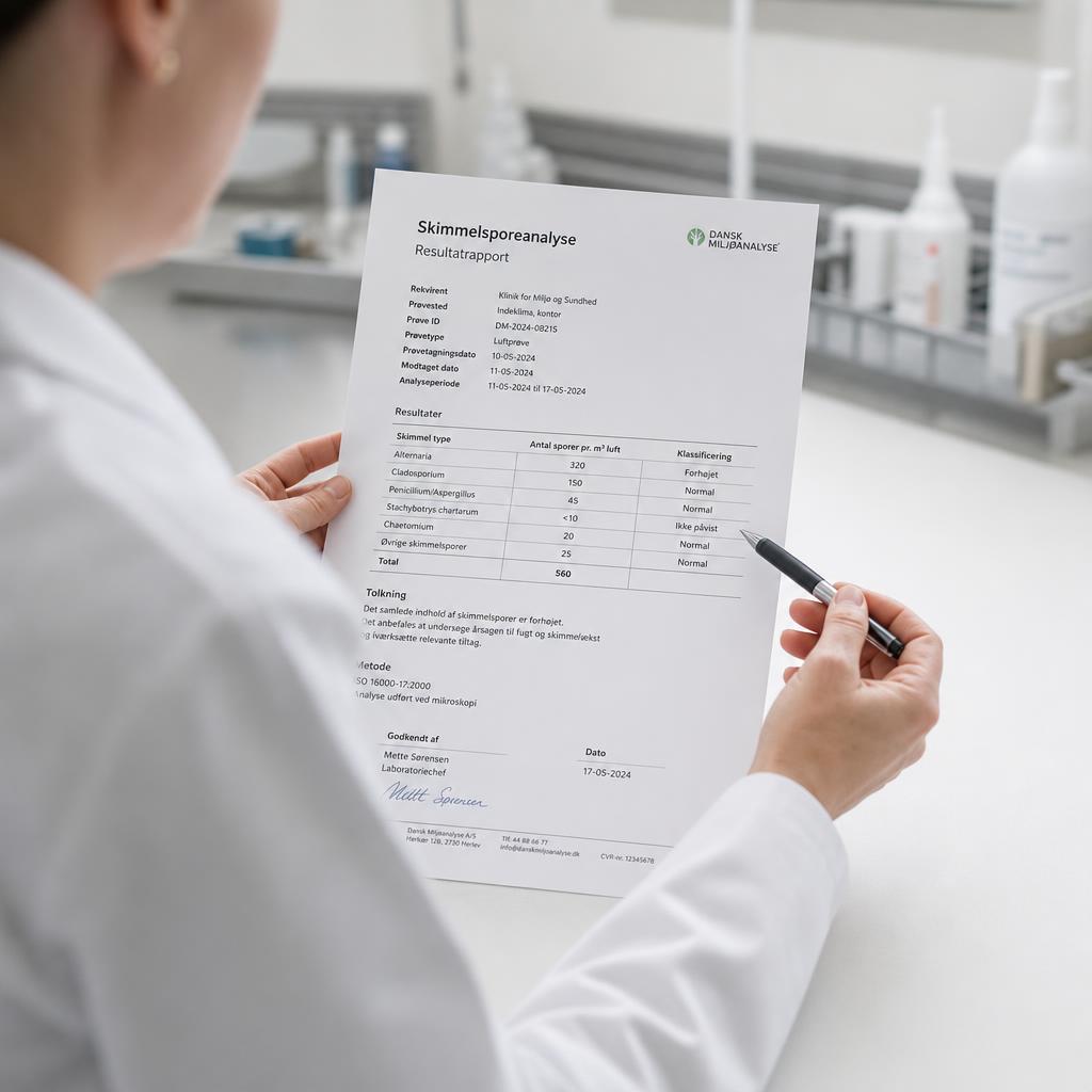 Sundhedsfaglig person gennemgår prøveresultater for skimmelsvamp